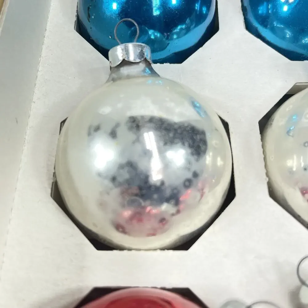 Vintage Pyramid Jumbo Glass Christmas Ornaments 15 ct USA 1970s Original w/Hooks